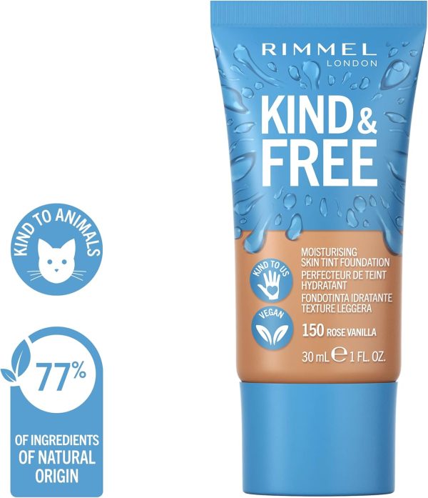 ⁦Rimmel KIND & FREE Skin Tint - Moisturizing Foundation - With Vitamins E & B5 - Cruelty-Free & Vegan - 30 ml, shade 150 Rose Vanilla⁩ - الصورة ⁦4⁩