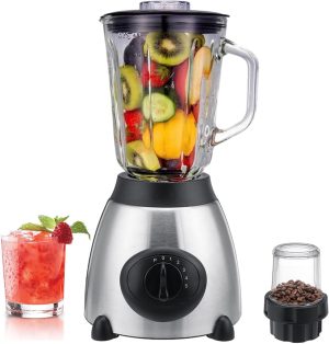 VAODO 2 In 1 Countertop Blender, 850W Electric Blender with Grinder, BPA-Free Glass Chopper, for Smoothies, Ice Crush, Frozen Drinks, Coffee Powder, 1.5L