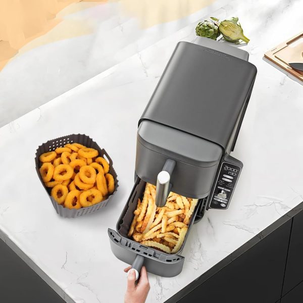 ⁦Tazweeq 2 Pcs Silicone Air Fryer Liners for Ninja SL401, Double Stack 2 Basket Airfryer, Reusable Rectangle Perforated Silicone Liners for Dual Airfryer (Gray)⁩ - الصورة ⁦5⁩