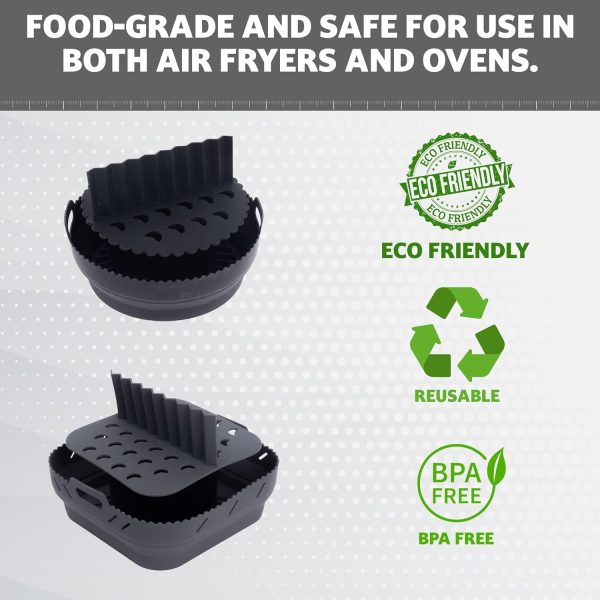 ⁦Excefore Air Fryer Silicone Liners, 8.5'' Square Air Fryer Silicone Basket, Heat Resistant Easy Cleaning Air Fryers Oven Accessories, Reusable Air Fryer Silicone Bowl with Divider, Gray⁩ - الصورة ⁦6⁩