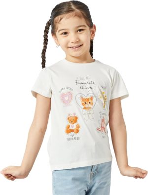 REDTAG Girls Cat Placement Print T Shirt