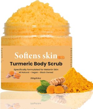 NALACAL Turmeric Exfoliating Body Scrub – Vitamin C Infused Scrub for Deep Cleansing, Removing Dead Skin, and Fading Dark Spots – Face and Body Exfoliator for Women and Men, 250g