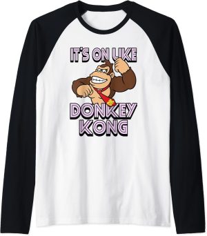 Super Mario It's On Like Donkey Kong Raglan Baseball Tee