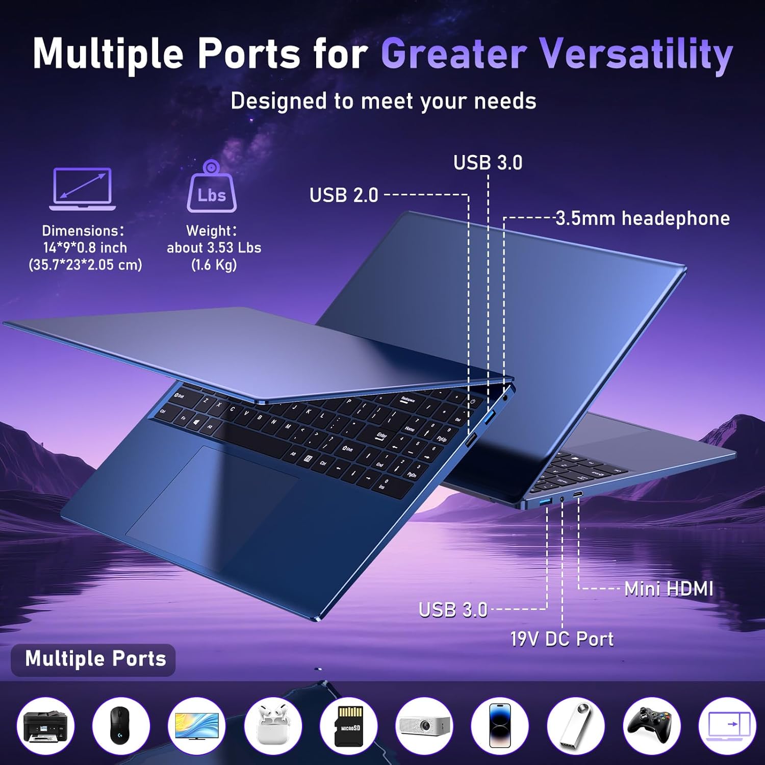 MITUNTUN Gaming Laptop Computer, 16 Inch Lap Top 2025 Win 11 Pro 16GB RAM 1TB SSD, N150 (Up to 3.6GHz), Backlit Keyboard, FHD 1920 * 1200 Screen, 6000mAh, WiFi 5 BT 4.2, UHD Graphics (1GHz), Blue 6 MITUNTUN Gaming Laptop Computer, 16 Inch Lap Top 2025 Win 11 Pro 16GB RAM 1TB SSD, N150 (Up to 3.6GHz), Backlit Keyboard, FHD 1920 * 1200 Screen, 6000mAh, WiFi 5 BT 4.2, UHD Graphics (1GHz), Blue - الصورة 6