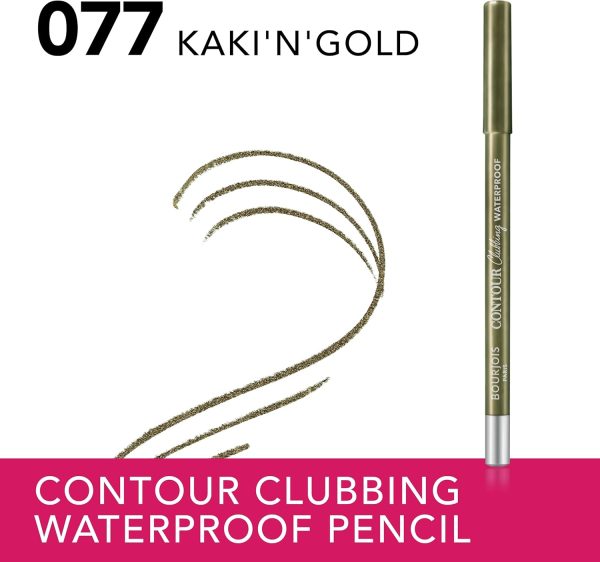 ⁦Bourjois Contour Clubbing, 077 Kaki'n'Gold, Waterproof Eye Pencil, Bright & Intense Colour, Up to 24hrs Wear, Creamy & Comfortable, Clean & Vegan Formula, Sweat, Heat & Smudge-Proof, Quick Dry, 1.2g⁩ - الصورة ⁦2⁩