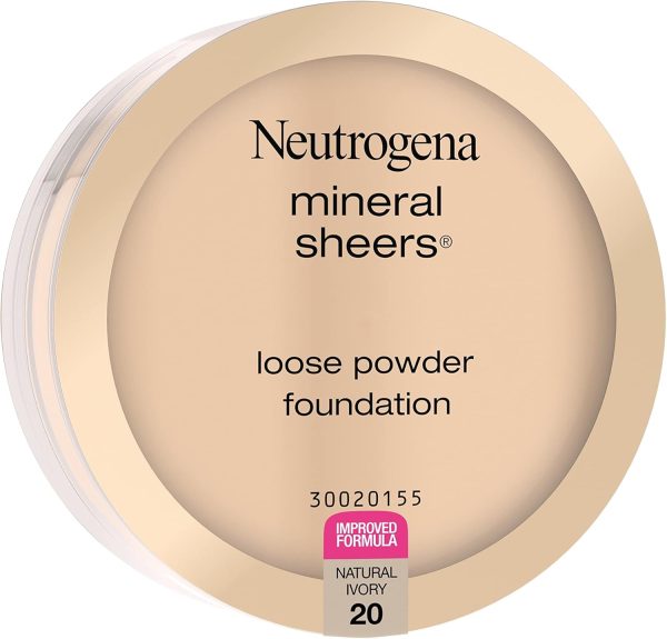 ⁦Neutrogena Mineral Sheers Lightweight Loose Powder Makeup Foundation with Vitamins A, C, & E, Sheer to Medium Buildable Coverage, Skin Tone Enhancer, Face Redness Reducer, Natural Ivory 20,.19 oz⁩ - الصورة ⁦13⁩