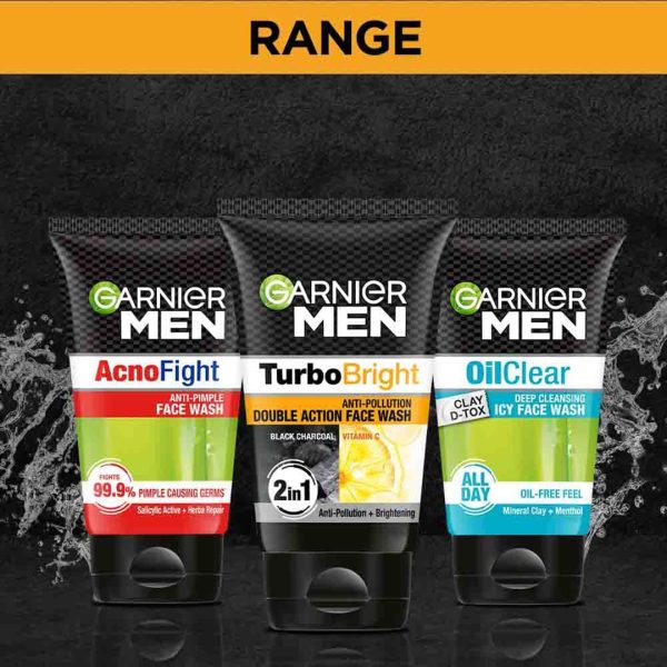 ⁦Garnier Men Turbo Bright Double Action Face Wash, Deep Cleansing Anti Pollution Face Wash with Charcoal and Vitamin C, Suitable for all Skin Types, 150g⁩ - الصورة ⁦7⁩