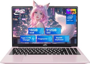 NIMO 15.6" IPS FHD-Student-Laptop, Intel Pentium Quad Core N100 16GB RAM 512GB SSD (Beat i3-1115G4, Up to 3.4GHz) Computer with Backlit Keyboard Fingerprint GaN Type C WiFi 6 BT5.2 Win 11