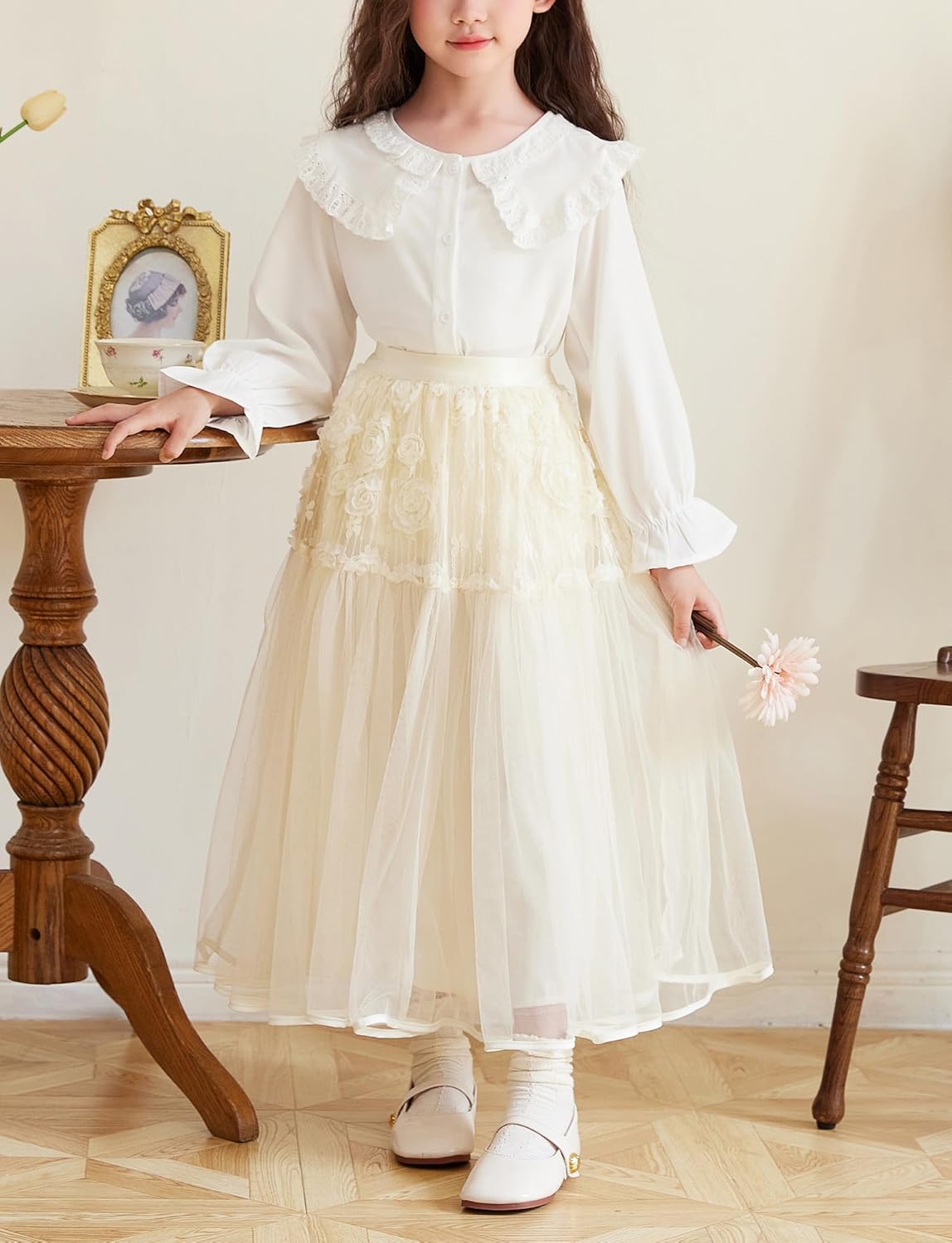 SEAUR Girls Tulle Skirt with Rose Decor Long Skirt for Girls Tutu Flower Cute Casual Party Everyday Wear Summer 5-12 Years 4 SEAUR Girls Tulle Skirt with Rose Decor Long Skirt for Girls Tutu Flower Cute Casual Party Everyday Wear Summer 5-12 Years - الصورة 4