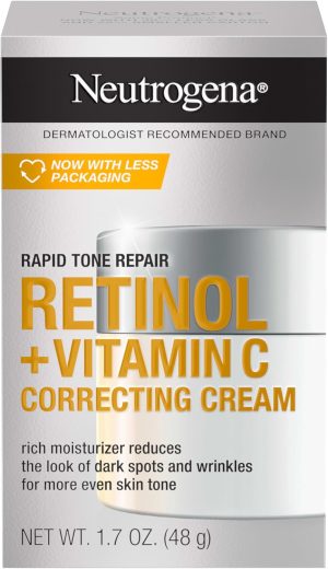 Neutrogena Retinol + Vitamin C Correcting Cream, Rapid Tone Repair Face & Neck Cream with Hyaluronic Acid for Dark Spots, Fine Lines & Wrinkles, 1.7 oz
