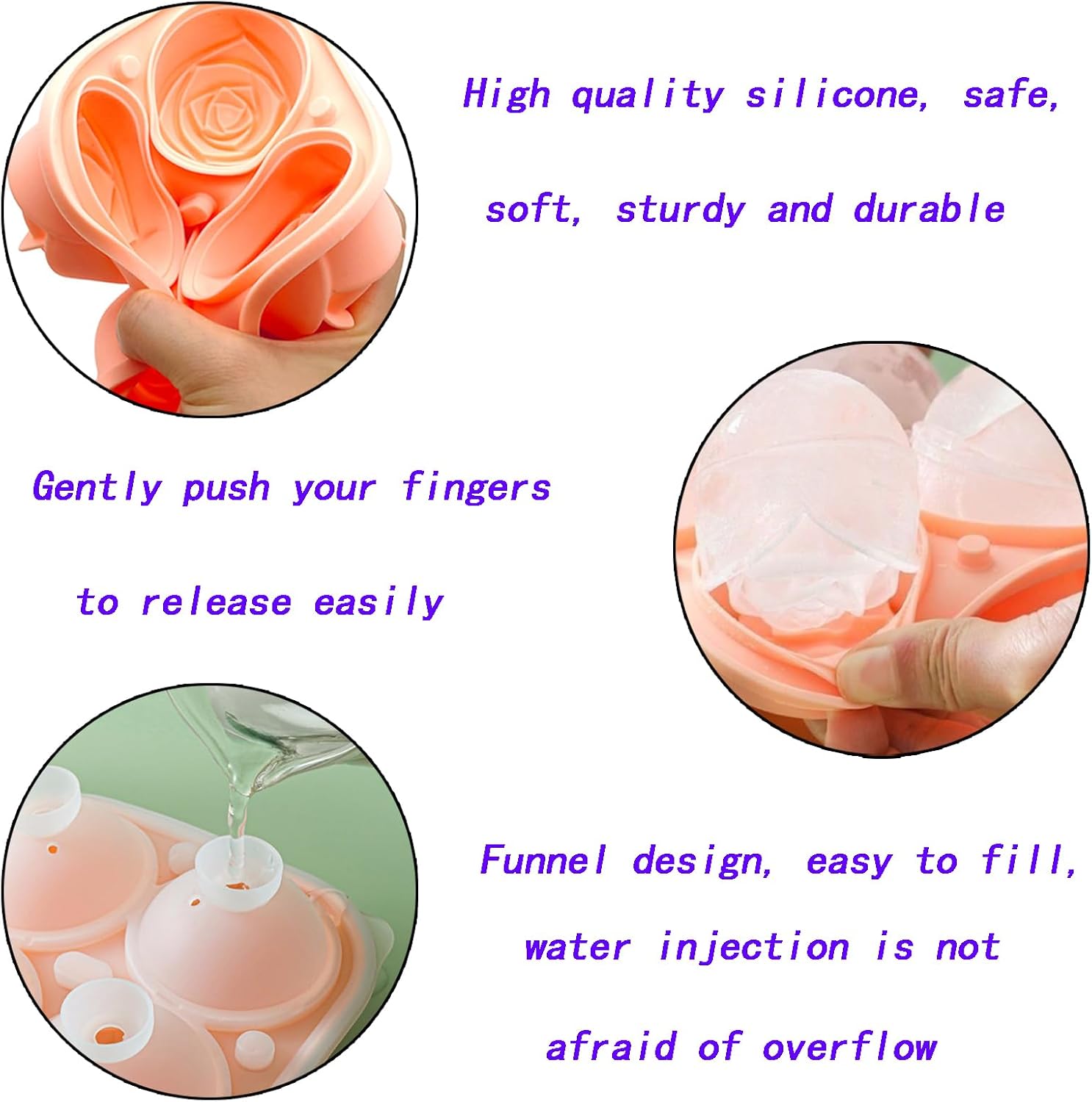 Duomama 3D Rose Ice Cube Maker - Make 4 Rose Shape Ice Cubes - Silicone Fun Big Ice Ball Maker for fruit juices coffee, tea, and more, Dishwasher Safe 5 Duomama 3D Rose Ice Cube Maker - Make 4 Rose Shape Ice Cubes - Silicone Fun Big Ice Ball Maker for fruit juices coffee, tea, and more, Dishwasher Safe - الصورة 5