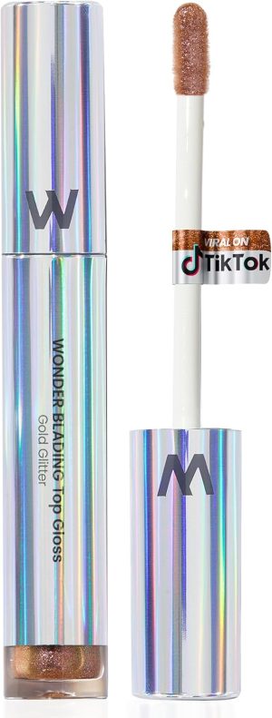 Wonderskin Wonder Blading Top Gloss - Gold Glitter Lip Gloss, Lip Make-up With Moisturizing and Shiny Finish (Gold Glitter)