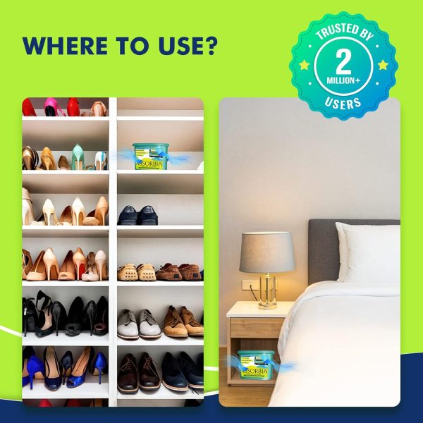 ⁦Absorbia Moisture Absorber | Absorbia Classic - Value Pack of 2 (600ml Each) | Dehumidier for Wardrobe, Cupboards & Closets | Fights Against Moisture, Mould, Fungus & Musty smells⁩ - الصورة ⁦6⁩
