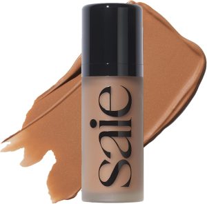 Saie Dew Bronze - Soft-Focus Liquid Bronzer + Liquid Contour - Enriched with Plant-Derived Glycerin to Effortlessly Blend + Deeply Nourish Skin - Sand (0.4 oz)