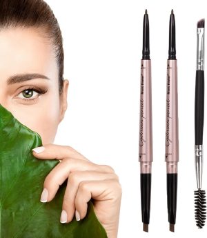 2 Pack Eyebrow Pencil, Waterproof Eyebrow Makeup with Dual Ends, Professional Brow Enhancing Kit with Eyebrow Brush (Dark Brown #1)