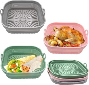 BokSung 3 Pack Air Fryer Mats Foldable Air Fryer Mats, Easy to, Clean Air Fryers Silicone Pot,8 Inch Reusable Silicone Air Fryer Basket,BPA Free for Air Fryer, Microwave, Oven, Round