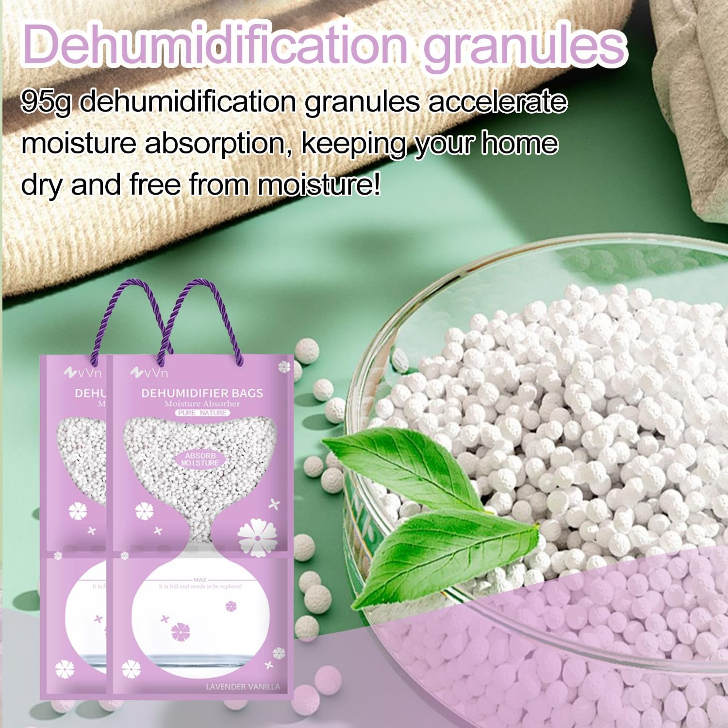 Hanging Dehumidifier, Humidity Pack 4 Packs 95 g x 500 ml, Dehumidifier Cabinet with Moisture Catcher Crystals, for Cabinets, Home, Kitchen, Garage, Moisture, Anti-Mould, Deodorising (Purple) 4 Hanging Dehumidifier, Humidity Pack 4 Packs 95 g x 500 ml, Dehumidifier Cabinet with Moisture Catcher Crystals, for Cabinets, Home, Kitchen, Garage, Moisture, Anti-Mould, Deodorising (Purple) - الصورة 4