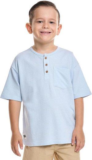 R&B Boys 325-0777KB127-6 Textured T-Shirt with Henley Neck and Short Sleeves