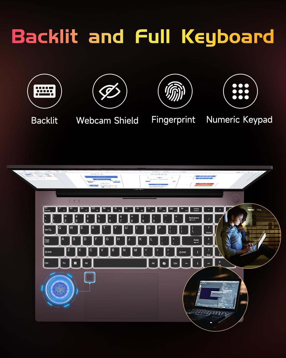 NIMO 15.6" IPS FHD-Student-Laptop, Intel Pentium Quad Core N100 16GB RAM 512GB SSD (Beat i3-1115G4, Up to 3.4GHz) Computer with Backlit Keyboard Fingerprint GaN Type C WiFi 6 BT5.2 Win 11 3 NIMO 15.6" IPS FHD-Student-Laptop, Intel Pentium Quad Core N100 16GB RAM 512GB SSD (Beat i3-1115G4, Up to 3.4GHz) Computer with Backlit Keyboard Fingerprint GaN Type C WiFi 6 BT5.2 Win 11 - الصورة 3