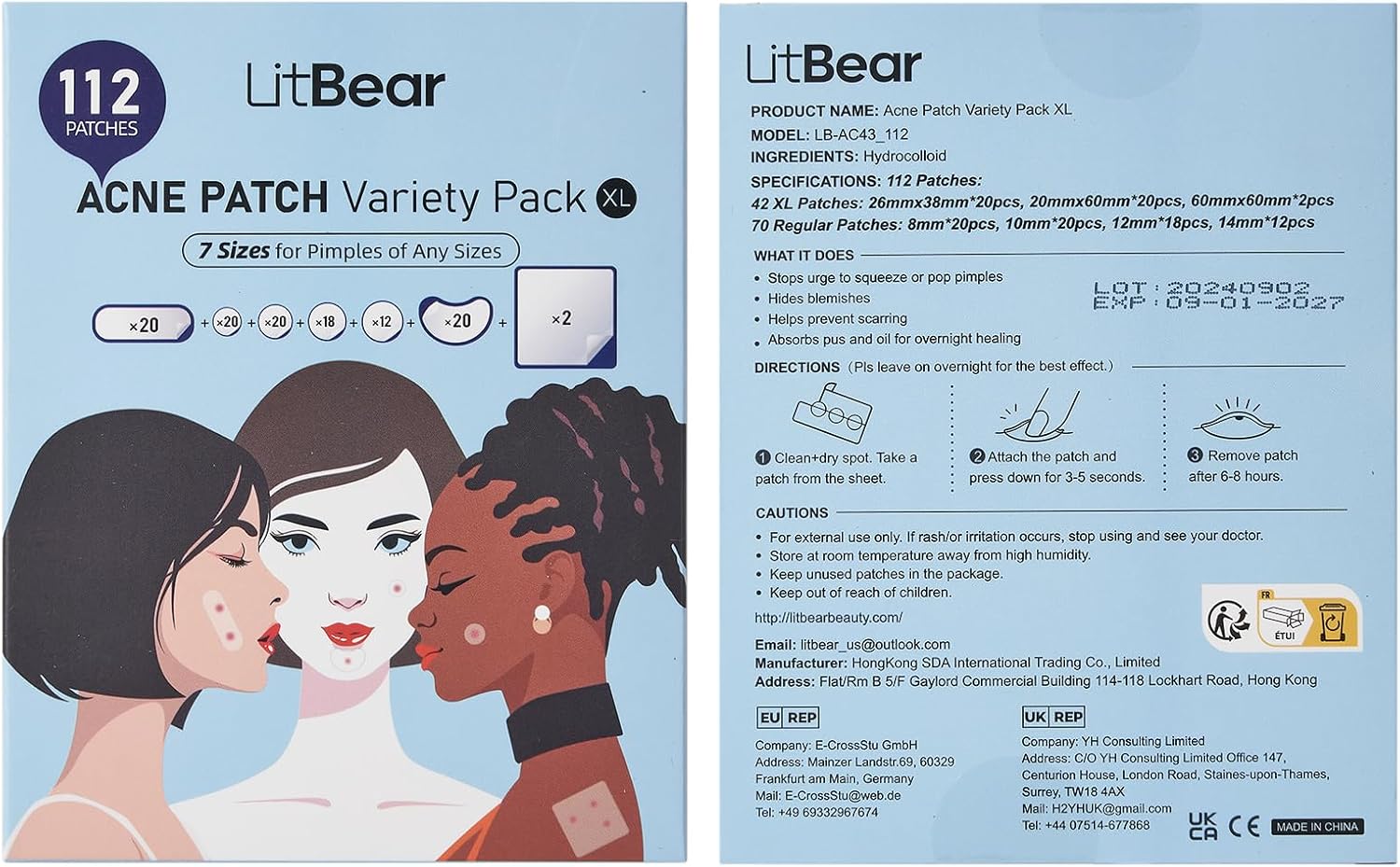 LitBear Large Pimple Patches (7 Sizes 112 Counts), Big Acne Patches, XL Hydrocolloid Bandages for Full Face, Forehead, Chin, Nose, Body, Back, Neck & Chest, Oval, Moon, Square hydrocolloid Patch 8 LitBear Large Pimple Patches (7 Sizes 112 Counts), Big Acne Patches, XL Hydrocolloid Bandages for Full Face, Forehead, Chin, Nose, Body, Back, Neck & Chest, Oval, Moon, Square hydrocolloid Patch - الصورة 8