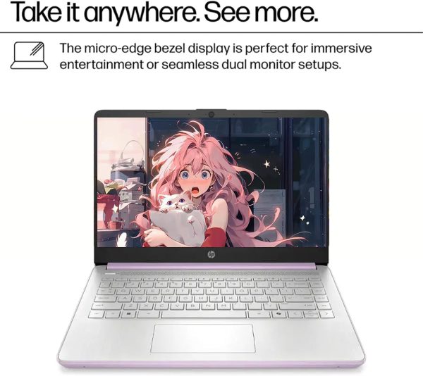 ⁦HP 2025 New Student Business Laptop, Intel N150 CPU(Beats N4120), 14in LED Screen, 16GB RAM, 128GB UFS+256GB MSD Storage, Wi-Fi 6, Copilot AI,Windows 11 Pro, Honey Lavender⁩ - الصورة ⁦4⁩