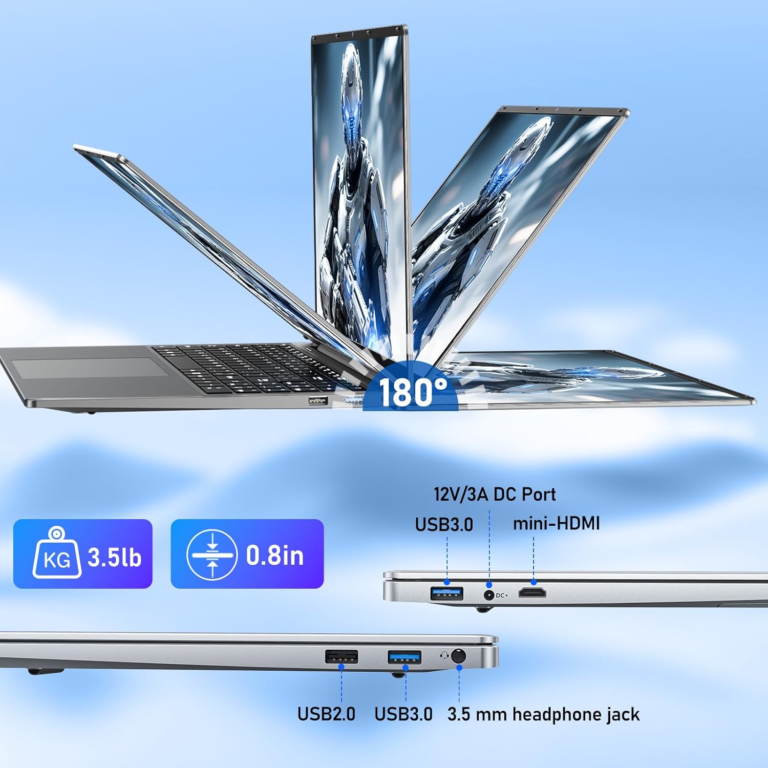 MITUNTUN 16 Inch Gaming Laptop Computer, 2025 Win 11 Pro Lap Top 16GB DDR4 RAM 1TB SSD, Processor N100(Up to 3.4GHz), 1200p FHD IPS Display, Backlit Keyboard, 6000mAh, Portatil for Game & Business 6 MITUNTUN 16 Inch Gaming Laptop Computer, 2025 Win 11 Pro Lap Top 16GB DDR4 RAM 1TB SSD, Processor N100(Up to 3.4GHz), 1200p FHD IPS Display, Backlit Keyboard, 6000mAh, Portatil for Game & Business - الصورة 6