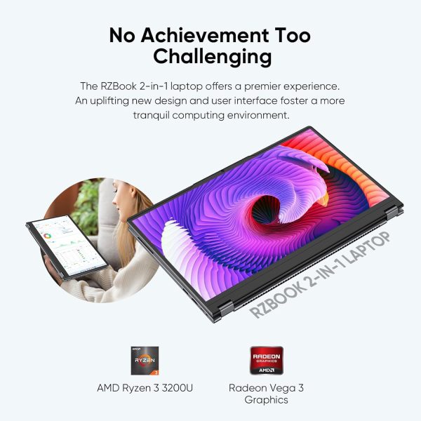 ⁦AE86 15.6" 2-in-1 Laptop | 16GB DDR4 RAM 512GB Storage | AMD Ryzen 3 3200U (up to 3.5GHz) | AMD Radeon Vega 3 | FHD Touchscreen | Windows 11 Pro | Wi-Fi 5 | BT5.1 | RJ45 | Backlit Keyboard (Upgraded)⁩ - الصورة ⁦2⁩