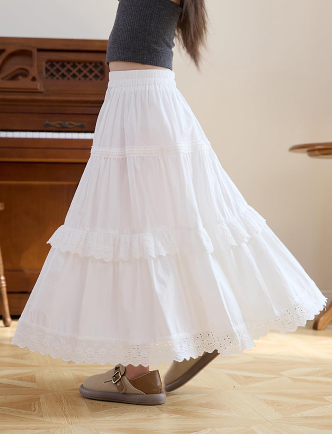 SEAUR Girls Maxi Skirt with Ruffle Tier Casual Kids Skirt with Pocket A-Line Elastic Waist Cotton Blend School Daily Casual Party Summer Wear 3-12 Years 2 SEAUR Girls Maxi Skirt with Ruffle Tier Casual Kids Skirt with Pocket A-Line Elastic Waist Cotton Blend School Daily Casual Party Summer Wear 3-12 Years - الصورة 2