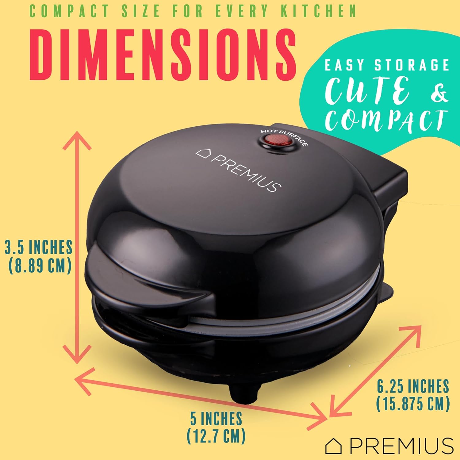 PREMIUS Ceramic NonStick Mini Snack Griddle Maker, 4” Mold, Quick Heat Up, Individual Fluffy Pancakes, Grilled Cheese, Eggs, Pizzas, Cookies & On-the-Go Breakfast & Lunch, Just Add Batter (Black) 5 PREMIUS Ceramic NonStick Mini Snack Griddle Maker, 4” Mold, Quick Heat Up, Individual Fluffy Pancakes, Grilled Cheese, Eggs, Pizzas, Cookies & On-the-Go Breakfast & Lunch, Just Add Batter (Black) - الصورة 5