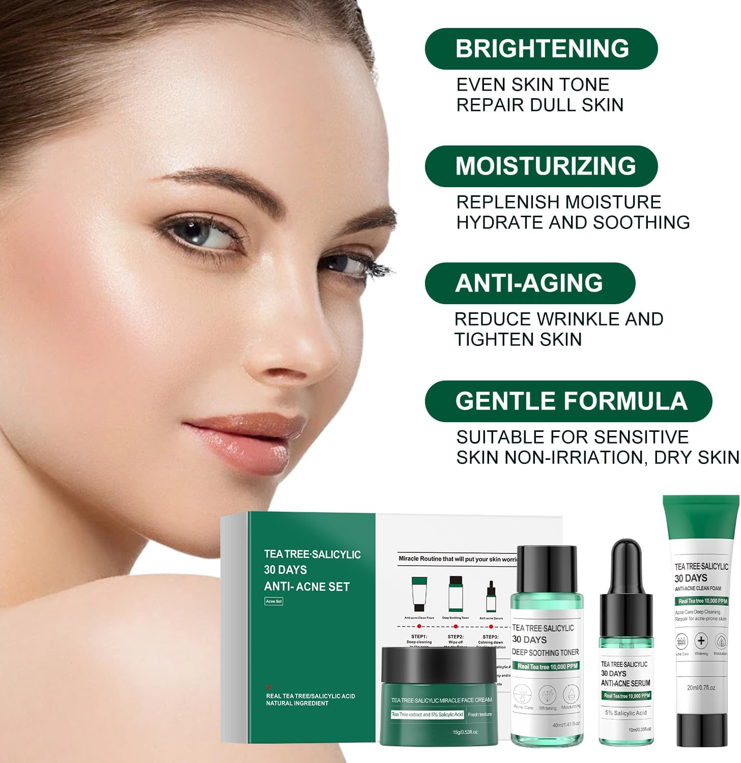 Tea Tree Salicylic Acid Facial Skin Care Set, Acne Treatment Skincare Set ,Skincare Mini Kit, Facial Kit Gifts for Women,Cleanser, Toner, Serum, Cream,Oil Control Facial Kit, Travel Size Set 6 Tea Tree Salicylic Acid Facial Skin Care Set, Acne Treatment Skincare Set ,Skincare Mini Kit, Facial Kit Gifts for Women,Cleanser, Toner, Serum, Cream,Oil Control Facial Kit, Travel Size Set - الصورة 6