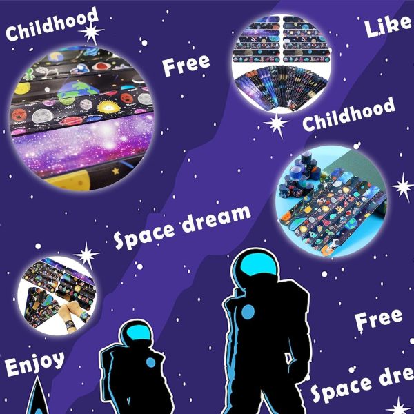 ⁦Aputue Slap Bracelets, 20 Pack Kids Slap Wristbands with UFO Astronaut Space Stars Pattern, Snap Bracelets for Valentine's Day Party Favor New Year Gifts School Classroom Prize Exchange⁩ - الصورة ⁦5⁩