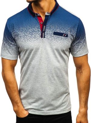 تيشيرتات للرجال، تي شيرت عصري للرجال بطباعة نقاط ثلاثية الابعاد متدرجة باكمام قصيرة وياقة مطوية لاسفل