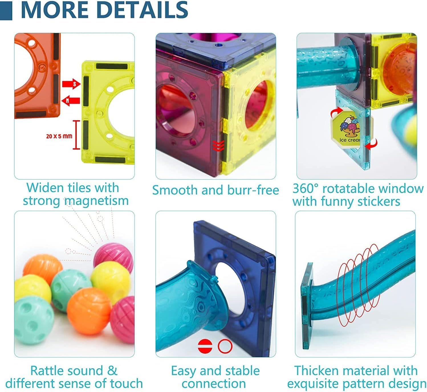 VINNYSEN Magnetic Tiles, 105PCS Magnetic Building Blocks, 3D Magnet Tiles, Magnetic Tiles for Toddlers Kids Ages 3-6, STEM Building & Learning Educational Magnet Toys 4 VINNYSEN Magnetic Tiles, 105PCS Magnetic Building Blocks, 3D Magnet Tiles, Magnetic Tiles for Toddlers Kids Ages 3-6, STEM Building & Learning Educational Magnet Toys - الصورة 4