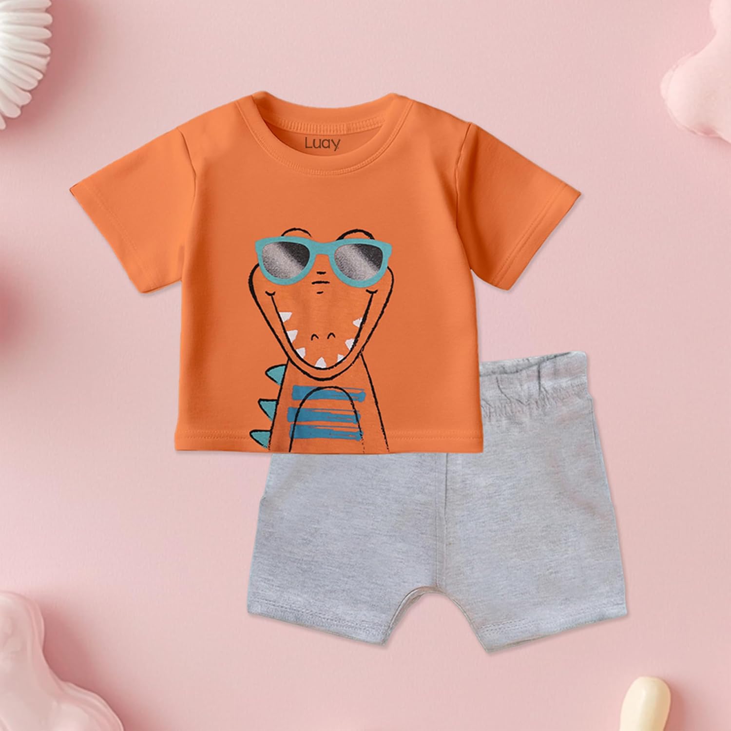 LUAY 100% Organic Cotton Baby Boy & Girls Clothing Set Short Sleeve Kids Clothes Boys & Girls Toddler Short Set Cute Animal Print Combo Pack Of 2 Top and Shorts Outfit For New born 5 LUAY 100% Organic Cotton Baby Boy & Girls Clothing Set Short Sleeve Kids Clothes Boys & Girls Toddler Short Set Cute Animal Print Combo Pack Of 2 Top and Shorts Outfit For New born - الصورة 5