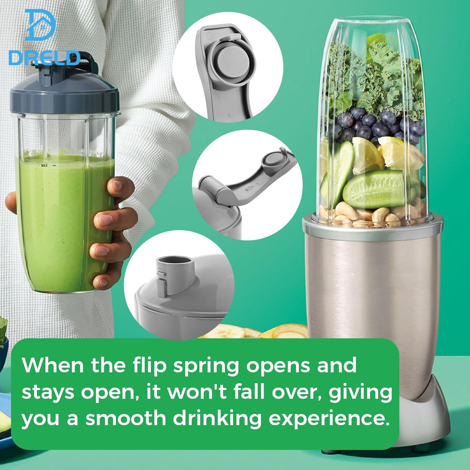 DRELD Pack of 2 Flip Top To Go Lids for Nutribullet Accessories 600W/900W, Resealable Cup Lid, Nutribullet, Hinged Lid Compatible with Nutri Bullet Mixing Cup 18oz/24oz/32oz 5 DRELD Pack of 2 Flip Top To Go Lids for Nutribullet Accessories 600W/900W, Resealable Cup Lid, Nutribullet, Hinged Lid Compatible with Nutri Bullet Mixing Cup 18oz/24oz/32oz - الصورة 5