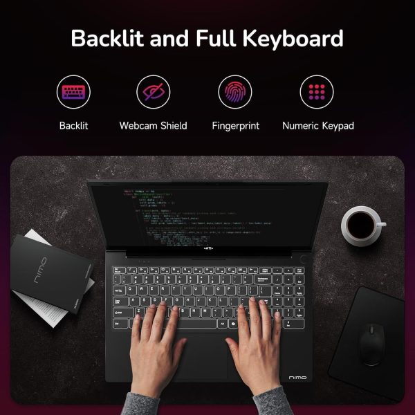⁦nimo 15.6" IPS FHD-Gaming-Laptop, 8 Cores AMD Ryzen 7 6800H 32GB DDR5 RAM 1TB SSD (Beat Intel i7-12700H, Up to 4.7GHz) AMD Radeon 680M GPU-Computer with 100W GaN Type-C Backlit Keyboard Fingerprint⁩ - الصورة ⁦4⁩