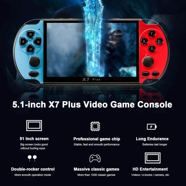 ⁦Morelian 5.1inch X7 Plus Video Game Console Handheld Game Players Double Rocker 8GB Memory Built in 1000 Games MP5 Game Controller⁩ - الصورة ⁦7⁩