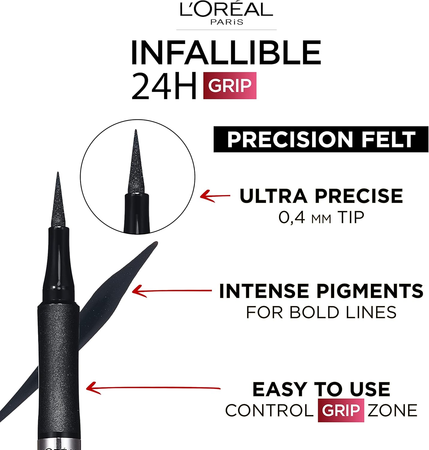 L’Oréal Paris Infallible Grip Precision Felt 0.4mm 27H Longwear Eyeliner Black 3 L’Oréal Paris Infallible Grip Precision Felt 0.4mm 27H Longwear Eyeliner Black - الصورة 3
