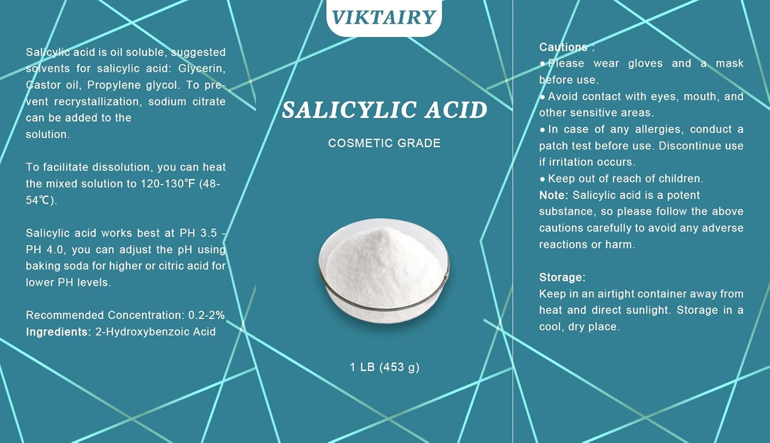 Viktairy 1 LB Salicylic Acid Powder Cosmetic Grade, Pure Original Ingredients for skin with no Additives, BHA Exfoliant for DIY Cleanser, Toner, Shampoo, Body Wash, Lotion 2 Viktairy 1 LB Salicylic Acid Powder Cosmetic Grade, Pure Original Ingredients for skin with no Additives, BHA Exfoliant for DIY Cleanser, Toner, Shampoo, Body Wash, Lotion - الصورة 2