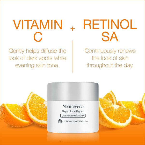 ⁦Neutrogena Retinol + Vitamin C Correcting Cream, Rapid Tone Repair Face & Neck Cream with Hyaluronic Acid for Dark Spots, Fine Lines & Wrinkles, 1.7 oz⁩ - الصورة ⁦3⁩