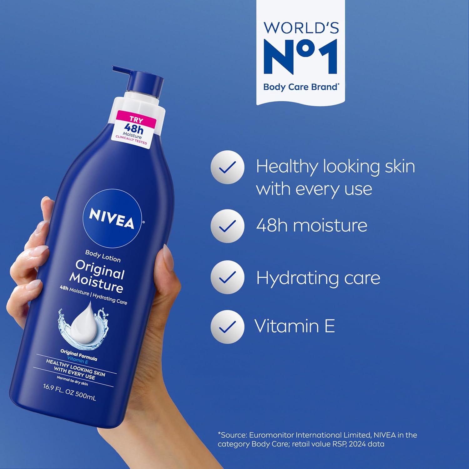 NIVEA Original Moisture Body Lotion with Vitamin E, Body Lotion for Dry Skin, 16.9 Fl Oz Pump Bottle 2 NIVEA Original Moisture Body Lotion with Vitamin E, Body Lotion for Dry Skin, 16.9 Fl Oz Pump Bottle - الصورة 2