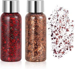 MAKINGTEC 2 Bottle Mermaid Sequins Body Glitter Gel, Long Lasting Holographic Glitter Body Makeup for Women, Waterproof Face Glitter Gel Total