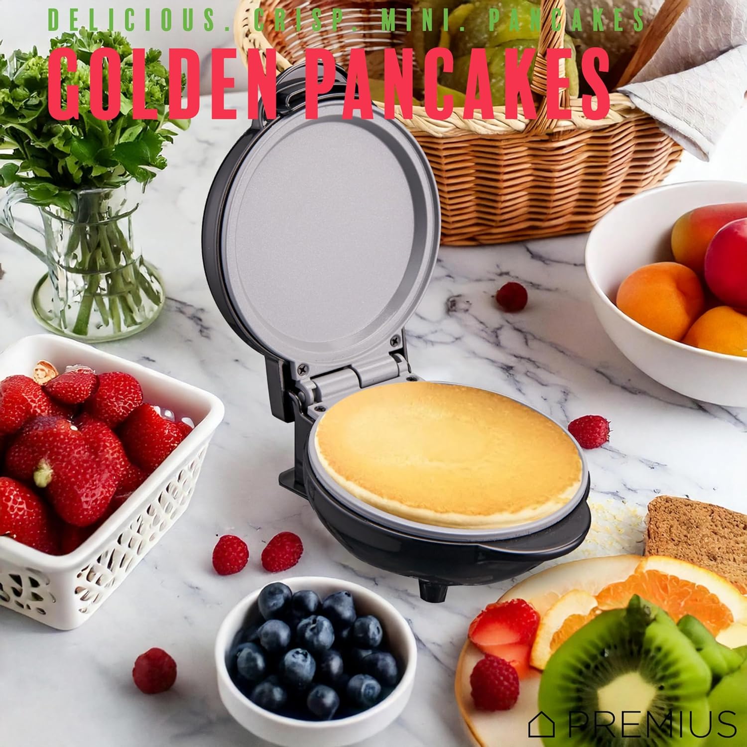 PREMIUS Ceramic NonStick Mini Snack Griddle Maker, 4” Mold, Quick Heat Up, Individual Fluffy Pancakes, Grilled Cheese, Eggs, Pizzas, Cookies & On-the-Go Breakfast & Lunch, Just Add Batter (Black) 3 PREMIUS Ceramic NonStick Mini Snack Griddle Maker, 4” Mold, Quick Heat Up, Individual Fluffy Pancakes, Grilled Cheese, Eggs, Pizzas, Cookies & On-the-Go Breakfast & Lunch, Just Add Batter (Black) - الصورة 3