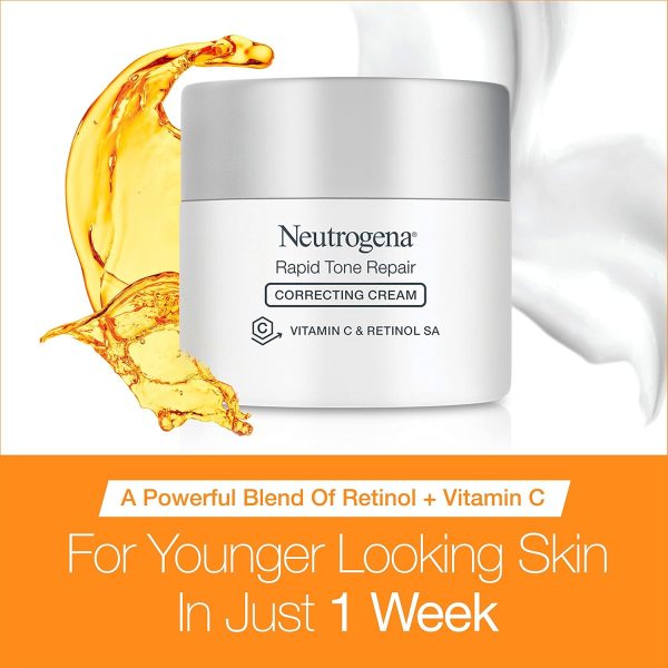 ⁦Neutrogena Retinol + Vitamin C Correcting Cream, Rapid Tone Repair Face & Neck Cream with Hyaluronic Acid for Dark Spots, Fine Lines & Wrinkles, 1.7 oz⁩ - الصورة ⁦2⁩