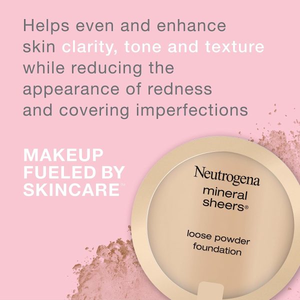 ⁦Neutrogena Mineral Sheers Lightweight Loose Powder Makeup Foundation with Vitamins A, C, & E, Sheer to Medium Buildable Coverage, Skin Tone Enhancer, Face Redness Reducer, Natural Ivory 20,.19 oz⁩ - الصورة ⁦2⁩