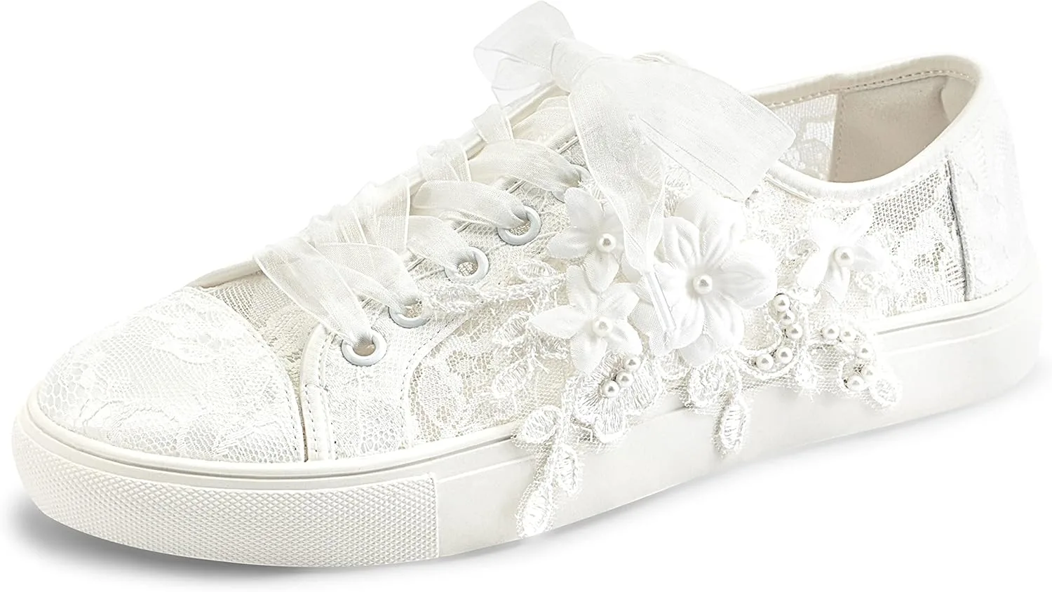 JIAJIA 8836 Wedding Shoes Bridal Sneakers Flats Bride Tennis Shoes Flowers Lace Sneakers, Ivory 9 JIAJIA 8836 Wedding Shoes Bridal Sneakers Flats Bride Tennis Shoes Flowers Lace Sneakers, Ivory