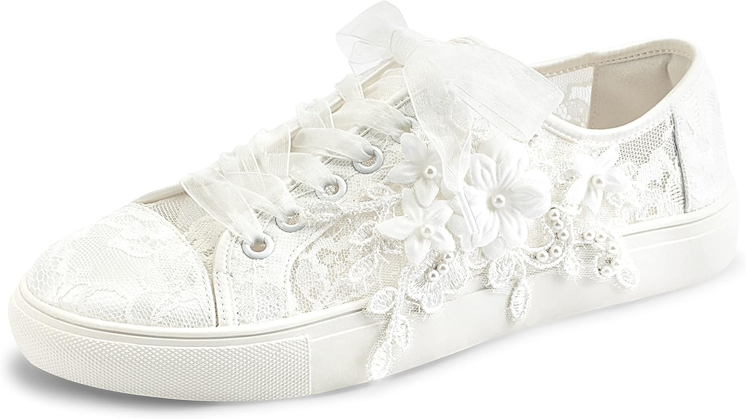 JIAJIA 8836 Wedding Shoes Bridal Sneakers Flats Bride Tennis Shoes Flowers Lace Sneakers, Ivory 1 JIAJIA 8836 Wedding Shoes Bridal Sneakers Flats Bride Tennis Shoes Flowers Lace Sneakers, Ivory