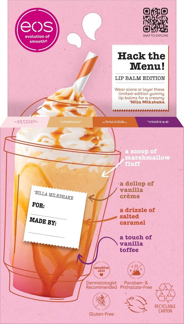 ⁦eos Flavor Lab Secret Menu Lip Balm Gift Set - 'Nilla Milkshake, Limited-Edition, Moisturizing, Hydrating, Dry Lips, Variety Pack, 0.14 oz, 4-Pack⁩ - الصورة ⁦8⁩