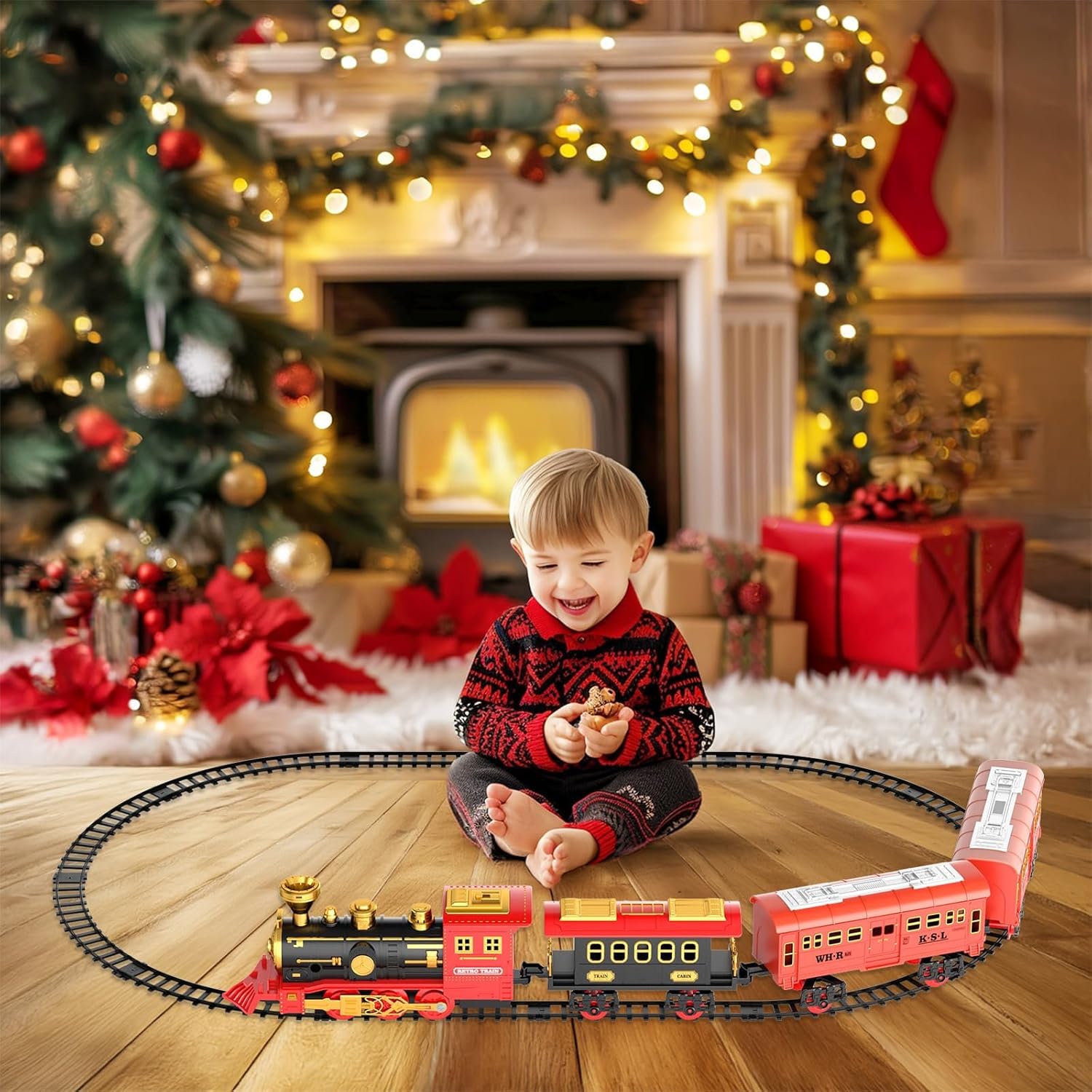 KASTWAVE Train Set, Christmas Train Set with Smoke, Lights, and Sound - Ideal Gift for Toddlers and Kids Ages 2-8, Classic Electric Train Set for Under The Tree, Holiday Decoration for Boys & Girls 6 KASTWAVE Train Set, Christmas Train Set with Smoke, Lights, and Sound - Ideal Gift for Toddlers and Kids Ages 2-8, Classic Electric Train Set for Under The Tree, Holiday Decoration for Boys & Girls - الصورة 6