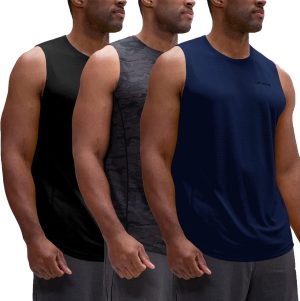 DEVOPS 3 Pack Men's Muscle Shirts Sleeveless Dri Fit Gym Workout Tank Top
